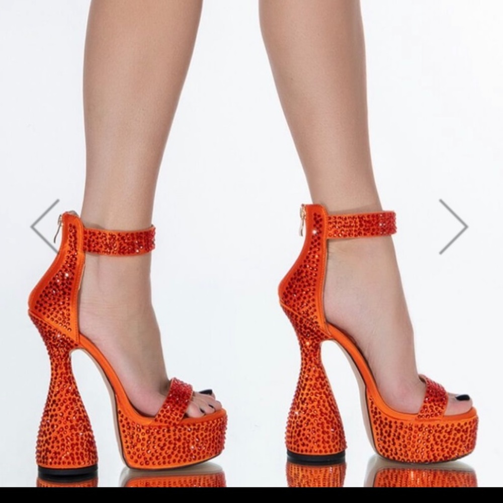 Orange Heels with Rhinestones